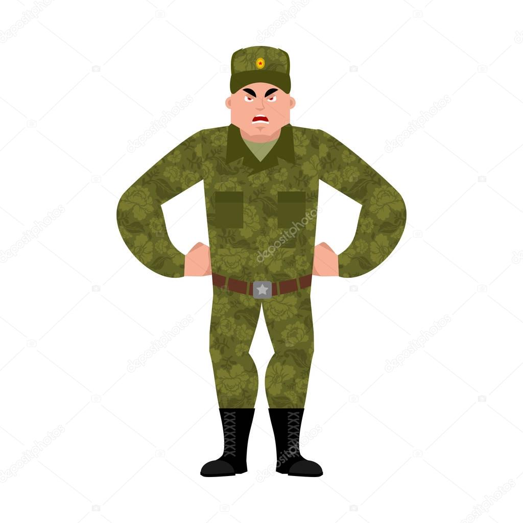 Russian soldier angry. Warrior evil. aggressive Military in Russ