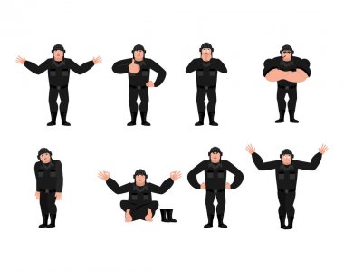 Tankman pozlar ayarlayın. Rus askeri mutlu ve yoga. Tankman Milit