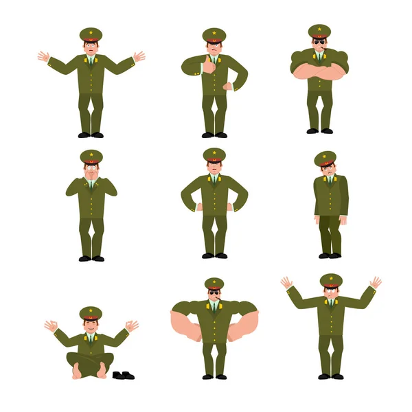 Orosz tiszt meg a jelent és a mozgás. Boldog katona és a jóga. SL — Stock Vector