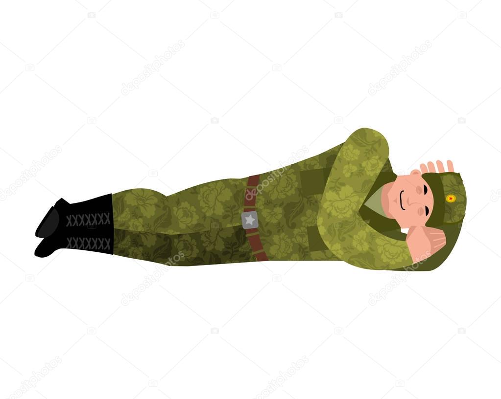 Russian soldier sleeping. Warrior asleep. dormant Military in Ru