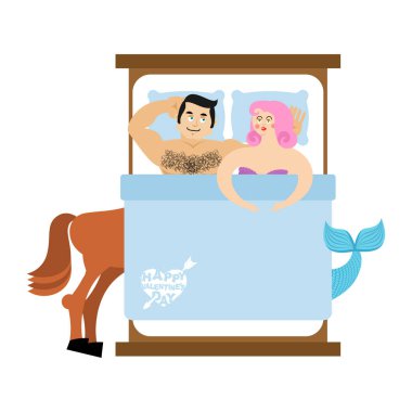 Deniz kızı ve centaur yatakta. Efsanevi aşk. Sihirli severler. Illustr