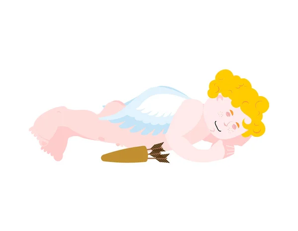 Cupidon dormant. petit ange endormi. Saint Valentin. 14 février — Image vectorielle