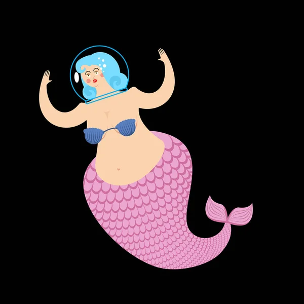Mermaid in astronaut helmet. Mythical underwater woman. Vector i — Stock Vector