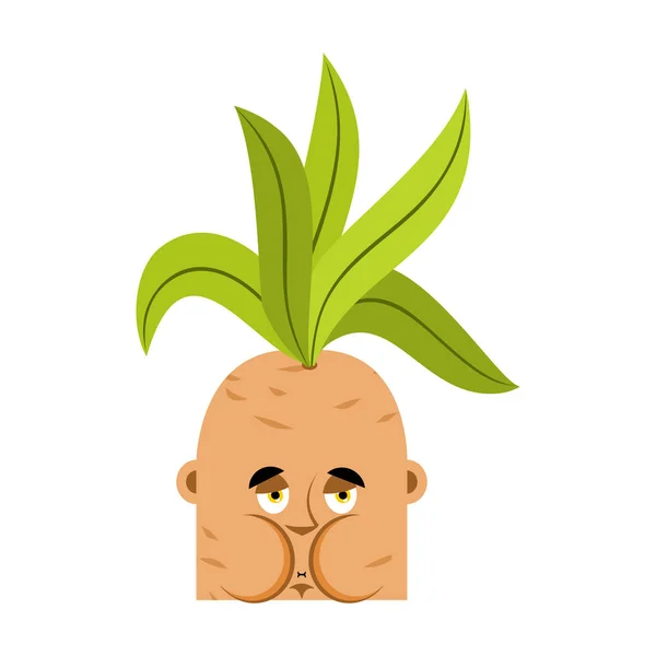 Mandrake root sjukt illamående emoji. Kväljande legendariska mystiska p — Stock vektor