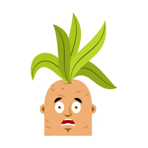 Mandrake root skrämde Omg emoji. Åh min Gud känslor legendariska mys — Stock vektor