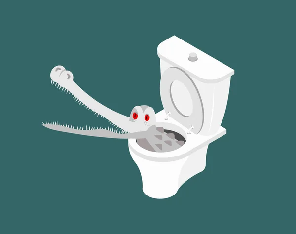 Albino Alligator i toaletten. Vit krokodil i avlopp. Monster wi — Stock vektor