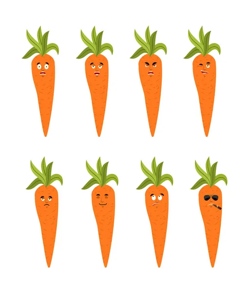 Conjunto de zanahoria emoji avatar. cara triste y enojada. culpable y durmiendo — Archivo Imágenes Vectoriales