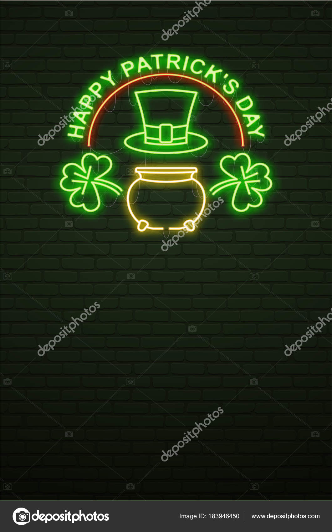 St Patricks Dia Neon Verde Y Senal De Pared De Ladrillo Signo