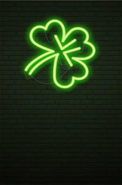 St Patricks Day Neon sign and green brick wall. Realistic sign. — Stock Vector