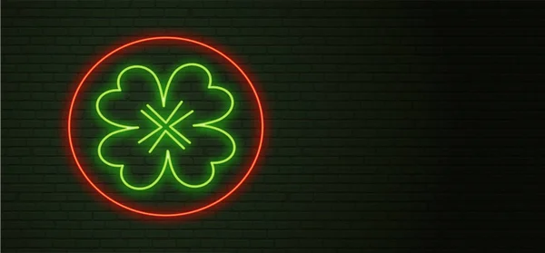 St Patricks Day Neon znak i zielony mur. Realistyczne znak. — Wektor stockowy