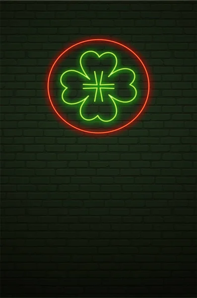 St Patricks Day Neon sign and green brick wall. Realistic sign. — Stock Vector