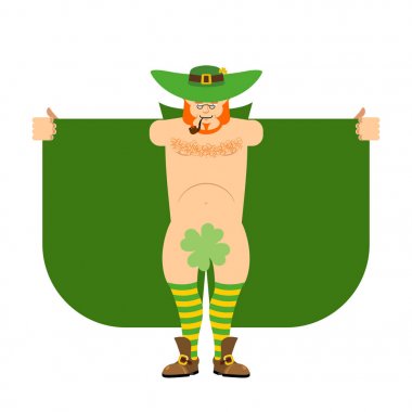 Cüce cin teşhirci ve yonca. St Patricks Günü için yetişkin