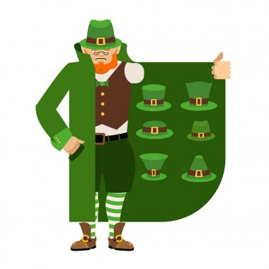 St Patricks Günü. Cüce cin kaçakçı satan yeşil şapkalı. Pelerin-se