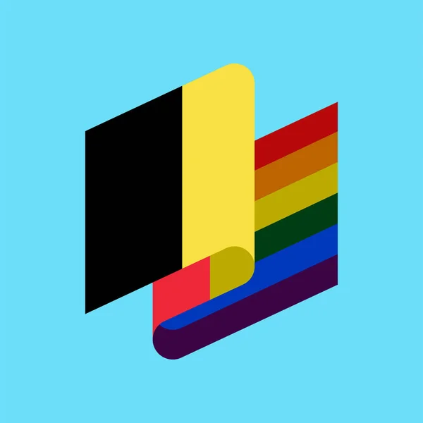 Belgique Drapeau LGBT. Symbole belge de tolérance. Signe gay arc-en-ciel — Image vectorielle