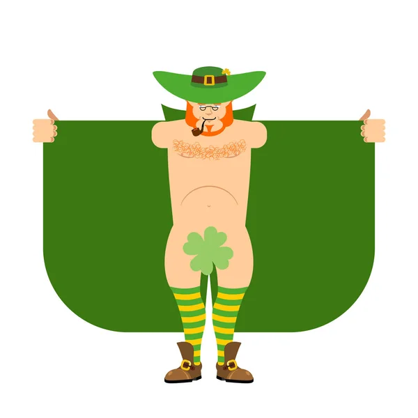 Leprechaun exhibitionist and Shamrock. St Patricks Day for adult — Stock Vector