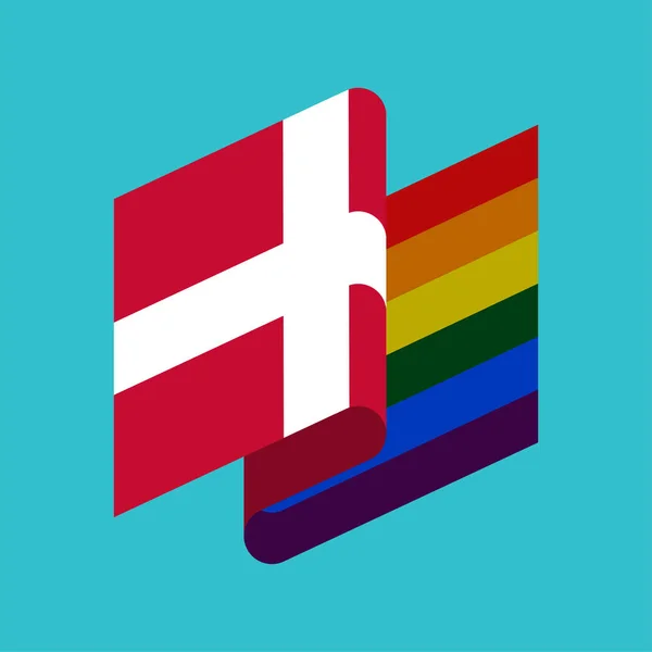 Bandera LGBT de Dinamarca. Símbolo danés de tolerancia. gay signo arco iris — Archivo Imágenes Vectoriales