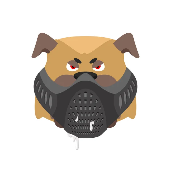 Rozzlobený pes náhubek. Zlo Bulldog nosí masku. Domácí mazlíček agresi — Stockový vektor