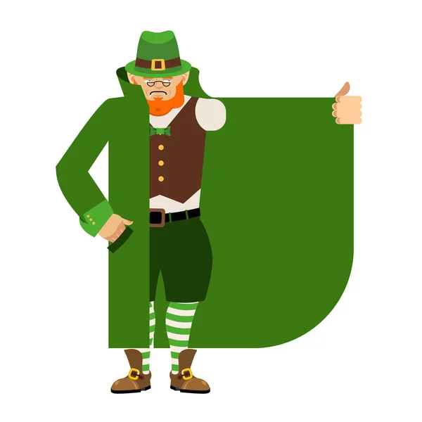 Leprechaun Contrabandista vendiendo algo de plantilla. Vendedor de capas iso — Vector de stock