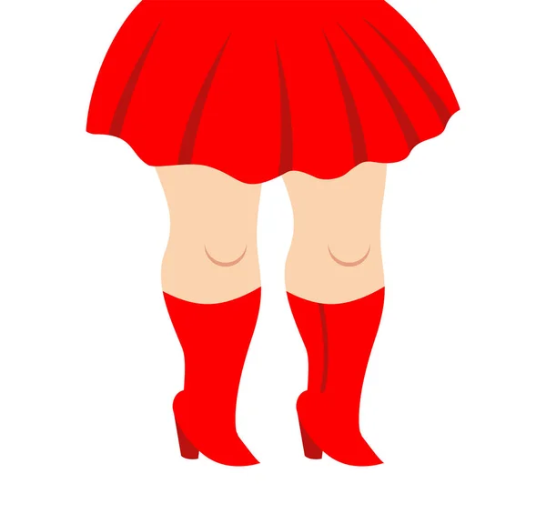 Weibliche Füße in roten Stiefeln und rotem Rock — Stockvektor