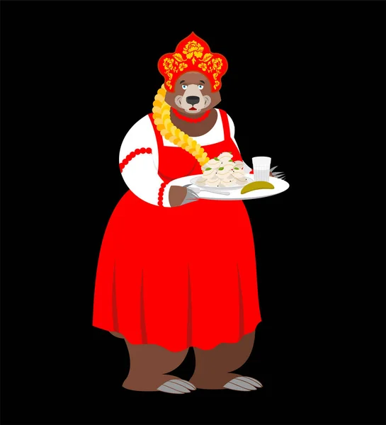 Welcome to Russia. Russian bear and Vodka and dumplings. Nationa Royalty Free Stock Vectors