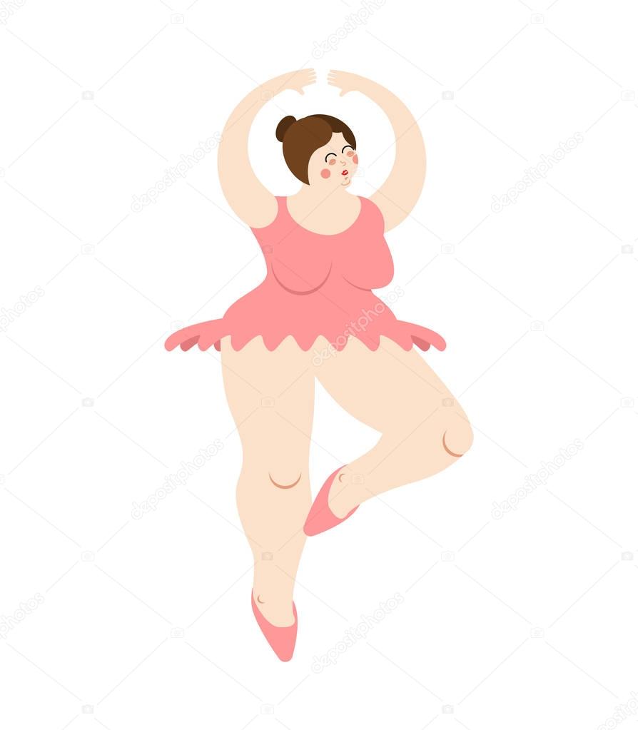 Ballerina is fat. Big woman in punt. Dance Swimsuit. Ballet fema