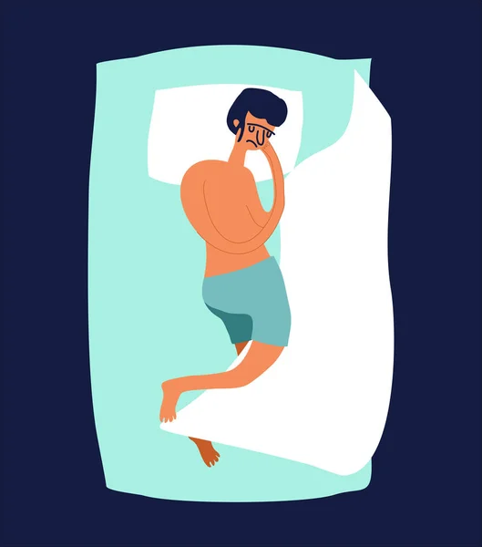 Kerl schläft auf dem Bett. Schlafender Mann. Handzeichnung — Stockvektor