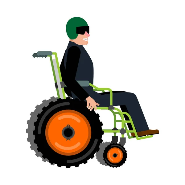 Tekerlekli sandalyeye off-road. Engelliler için bir arazi aracı kavramı. — Stok Vektör