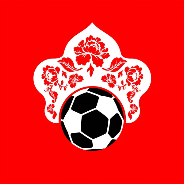 Pelota de fútbol en Kokoshnik gorra rusa. Copa de fútbol 2018. fútbol — Vector de stock