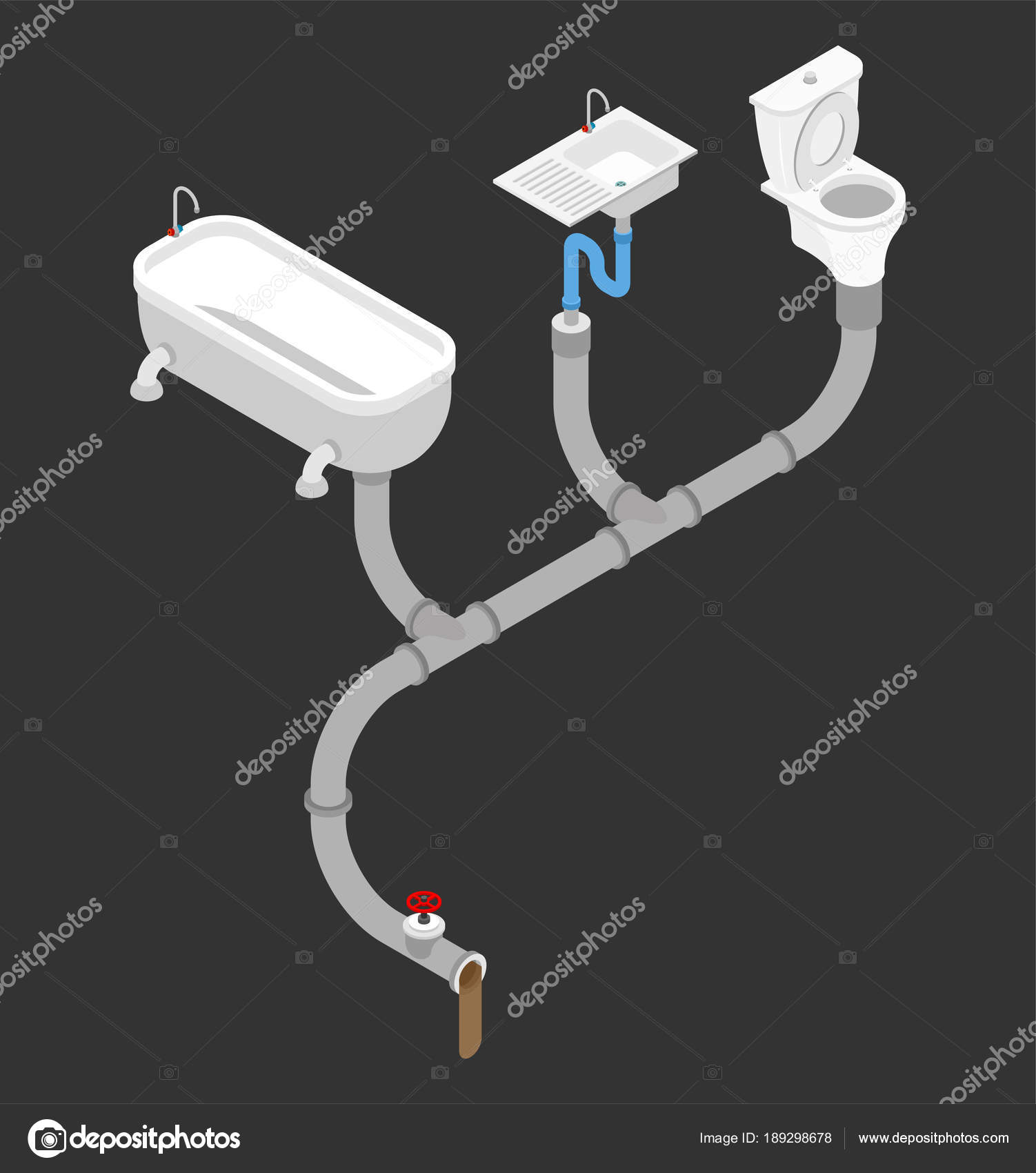 Sewerage System Tapping Water Supply Toilet And Bath Sink