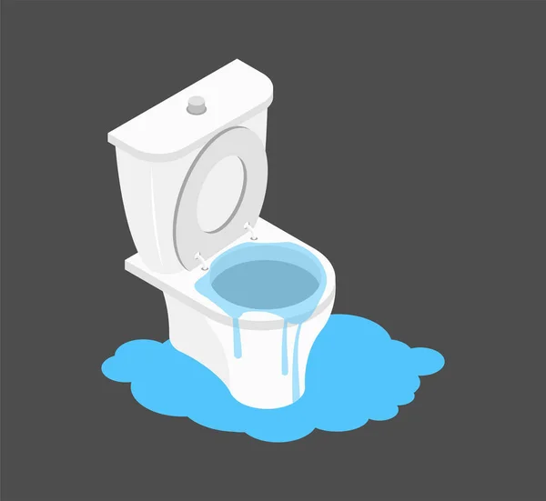 Toilet clogged Isometry. Leakage canalization. Litter in WC — Stock Vector