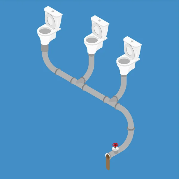 Sewage system Isometric style. Toilet bowl and sewer. — Stock Vector