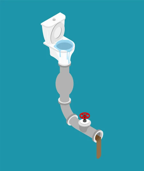 Toilette verstopft Isometrie. Rohr zur Wasserentnahme. Leckagekanäle — Stockvektor