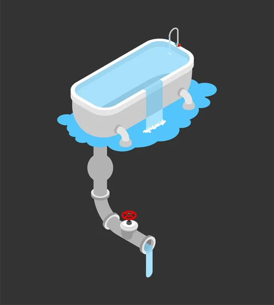Bath was clogged. Leakage canalization. Clogged in bathroom. Iso — Stock Vector