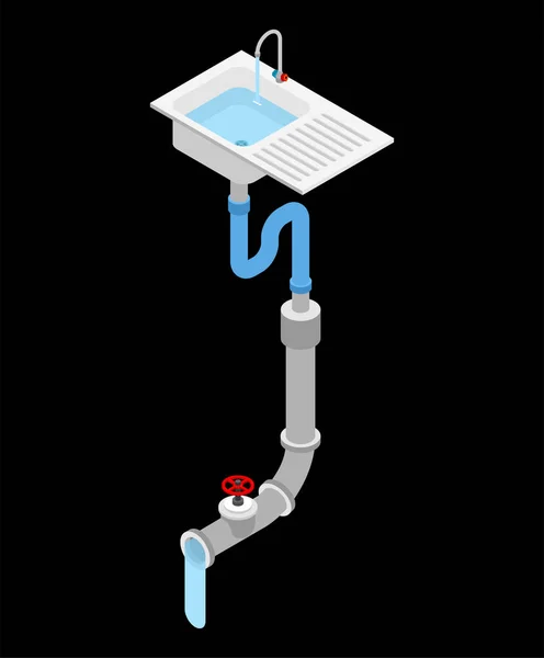 Mutfak lavabo isometry izole. Su boruları. Boru su remo için — Stok Vektör