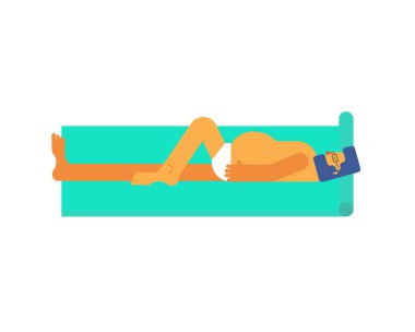 Hipster havluda güneşlenme. Yaz illüstrasyon