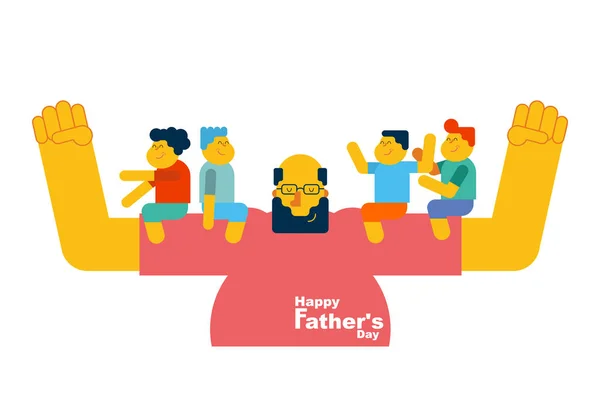 Father's Day. Papa houdt kinderen in zijn armen. Kinderen zitten o — Stockvector