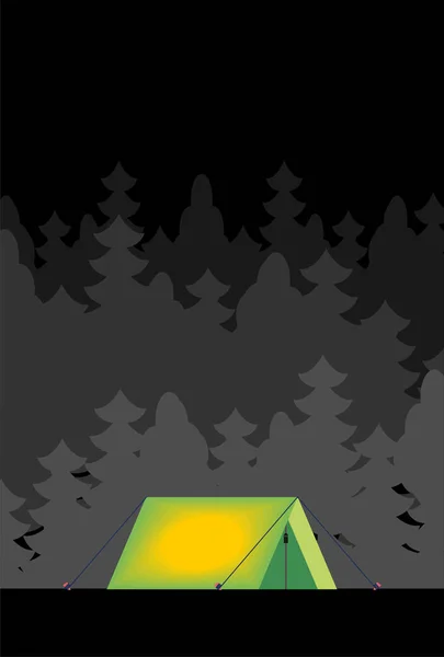 Tienda en el bosque por la noche dentro de la luz aislada. Cabina del campamento. Vect. — Vector de stock