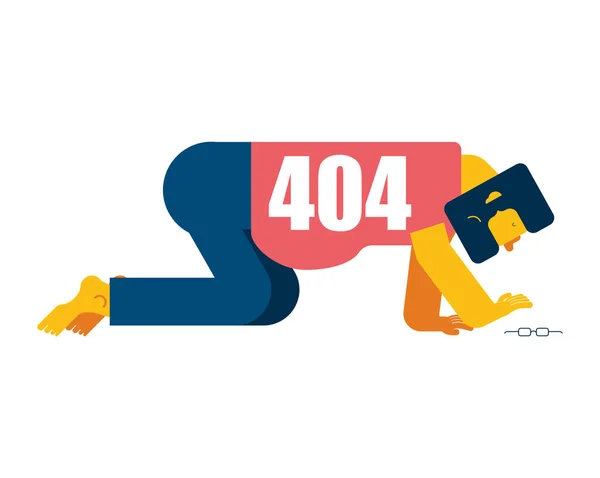 404 error page not found. Man all fours Search glasses. Vector i