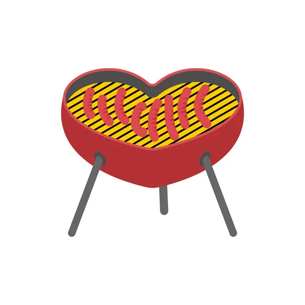 Me encanta la barbacoa. Corazón Barbacoa parrilla aislada. Salchichas fritas — Vector de stock