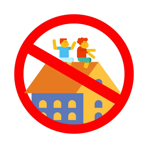 Kinder spielen auf Hausdächern. Verbot von Schildern — Stockvektor