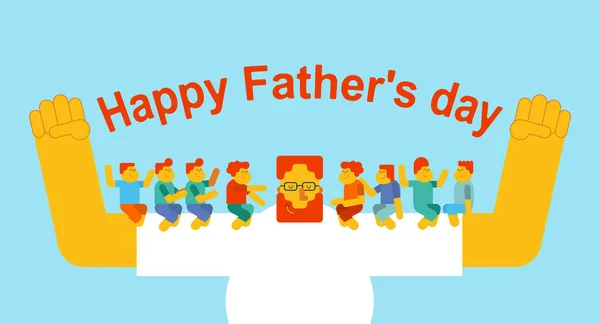 Father's Day. Papa houdt kinderen in zijn armen. Kinderen zitten o — Stockvector