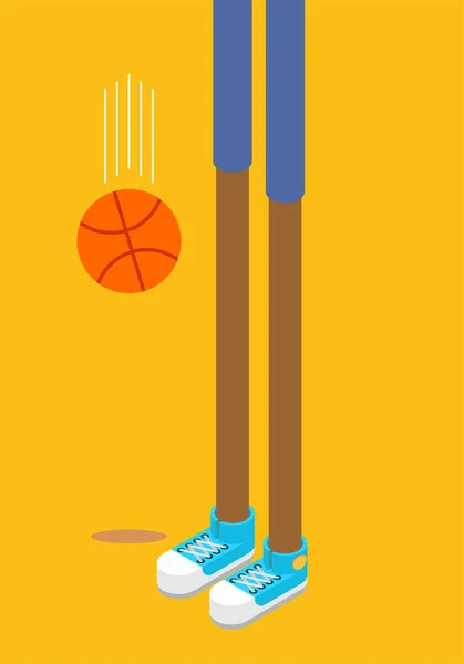 Piernas largas de jugador de baloncesto. Zapatillas y baloncesto. isometr — Vector de stock