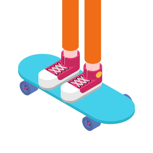 Pernas no skate estilo isométrico. Skateboarder vector illustra — Vetor de Stock