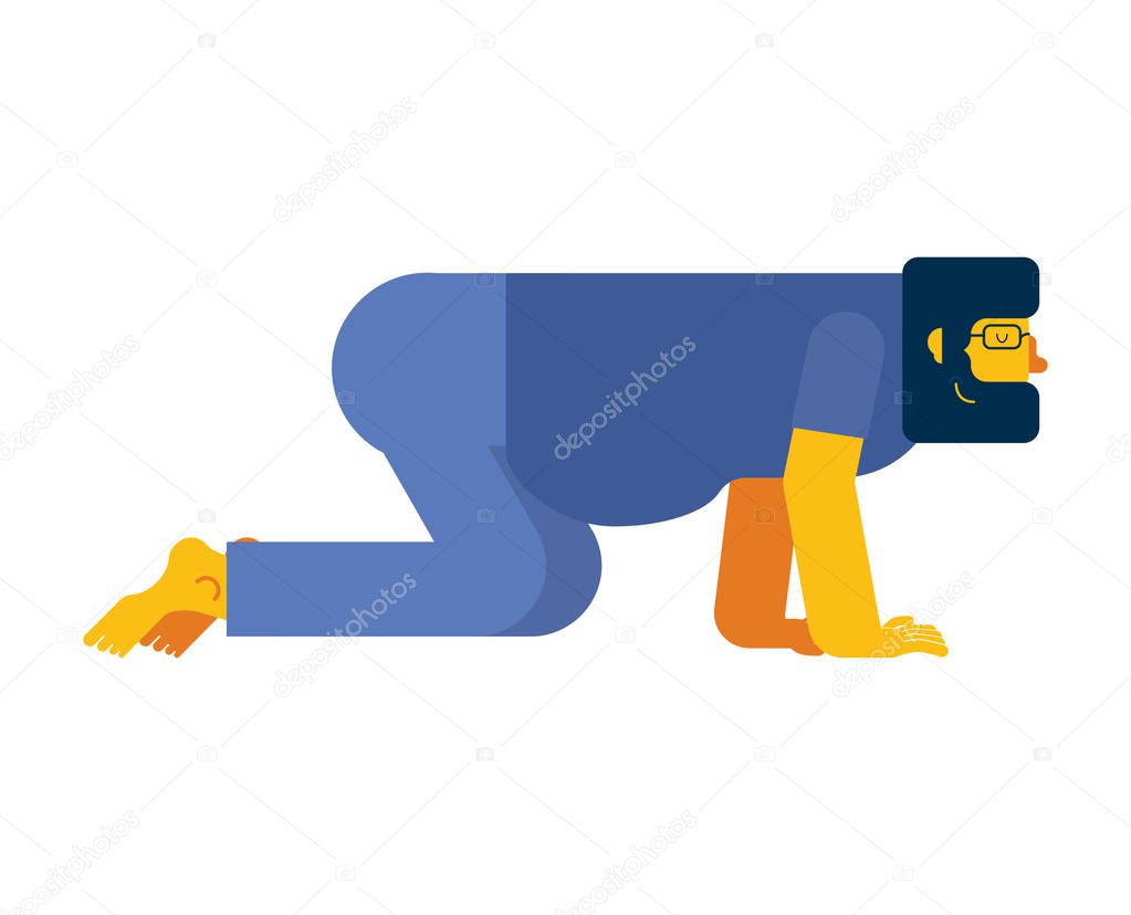 Man all fours isolated. Hipster with beard. Vector illustration