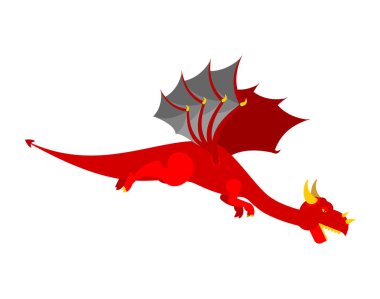Red Dragon uçar. Efsanevi canavar kanatlı. Korkunç büyük bea