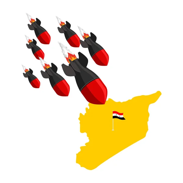 Πυραύλων και Χάρτης Συρία. Στρατιωτικών πυραύλων απεργία. Πόλεμος διάνυσμα εικ — Διανυσματικό Αρχείο