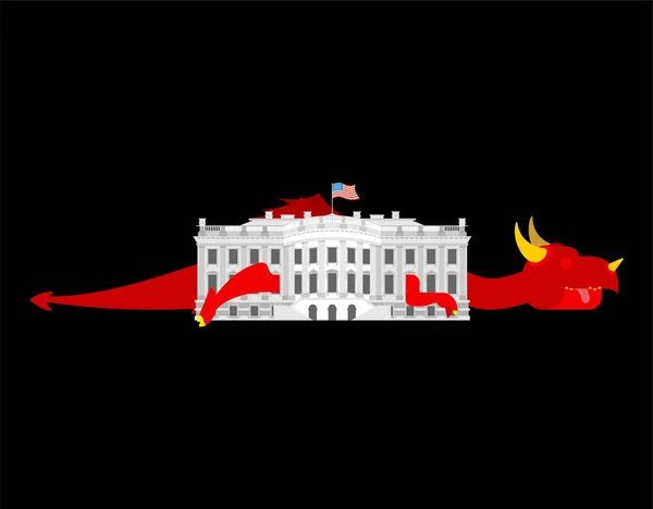 Dragon beyaz evde. Bizim hükümet binası ve kırmızı efsanevi mons — Stok Vektör