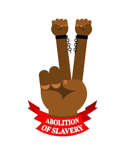 Κατάργηση της δουλείας. Χέρι σύμβολο νίκης. Σκλάβος βραχίονα με το σπασμένο — Διανυσματικό Αρχείο