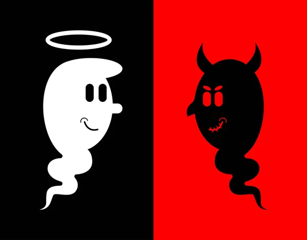 Heck et Angel. Fantôme blanc et noir. Fantôme maléfique avec des cornes et — Image vectorielle