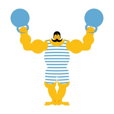 Retro diktatör ve ağırlık. Vintage sporcu. Sirk bodybuilde